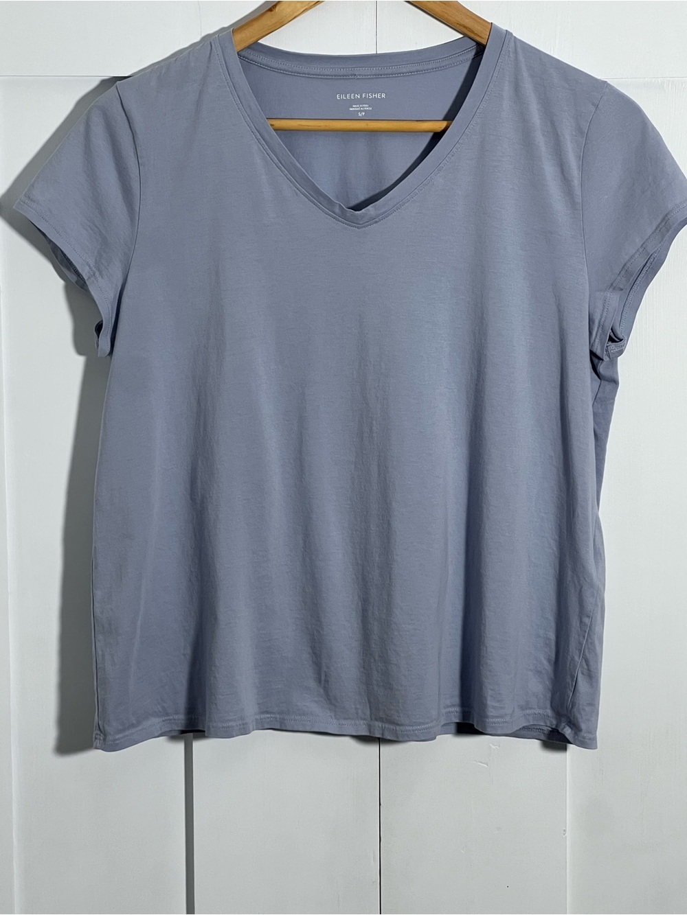Eileen Fisher Periwinkle Blue Organic Cotton V-Neck Tee Short Sleeve S